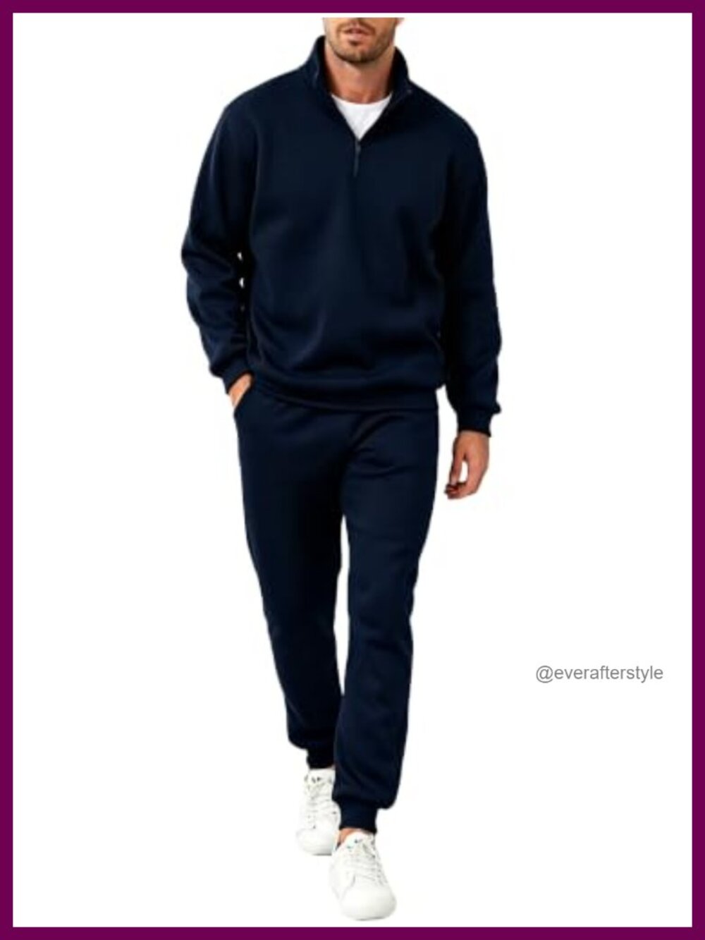 Men's Quarter Zip Tracksuit Mock Neck Sweatshirt Sweatpants 2 Piece Set